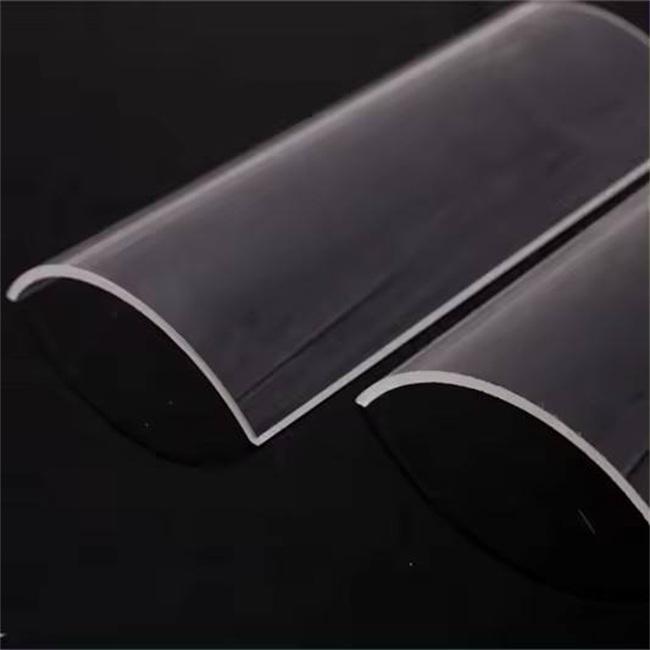 Transparent curved UV fused silica glass plates
