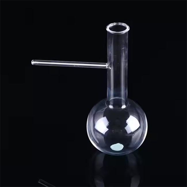 Bouteille de distillation en quartz transparent avec tube latéral
